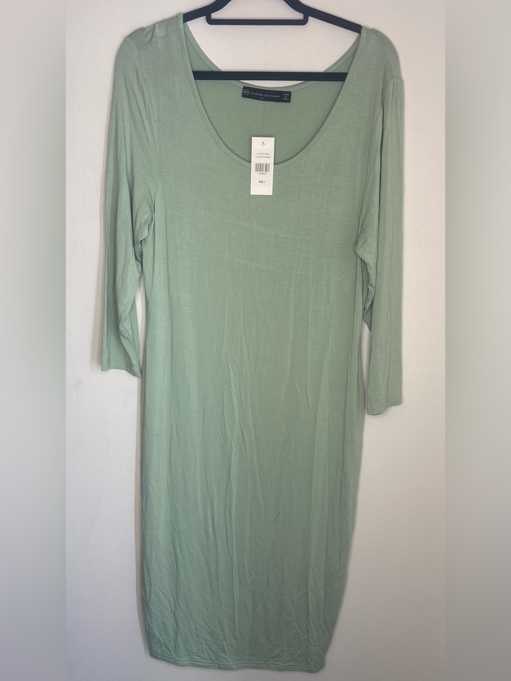 Fashion to Figure Sage Green Long Sleeve Scoop Neck Dress